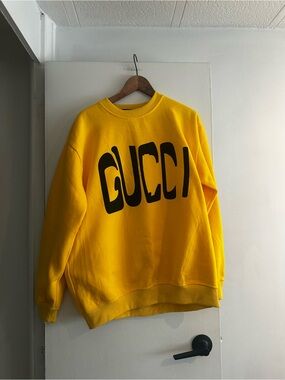 Gucci Bright Yellow Crewneck with Oversized Black Logo - Unisex